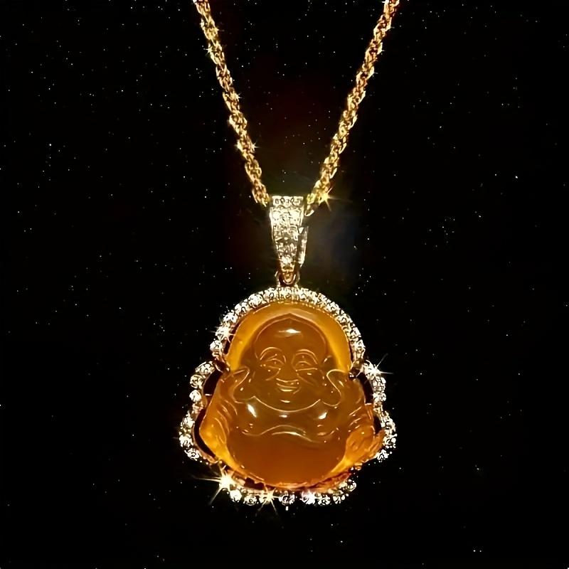 Hip-hop Glass Maitreya Pendant Necklace